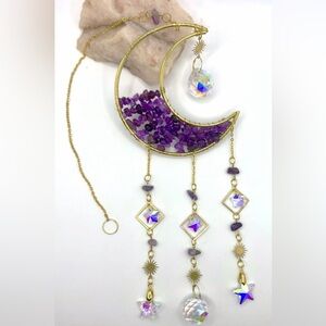 Amethyst Gemstone Crescent Moon Celestial Hanging Prisms Charms Sun Catcher New